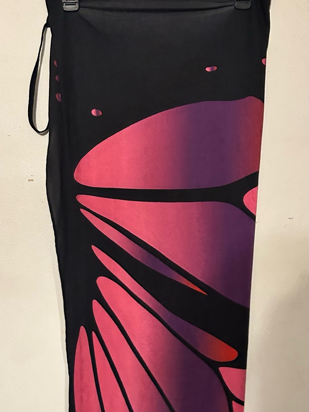 Black Wrap Skirt with Pink-Purple Gradient Wing Print